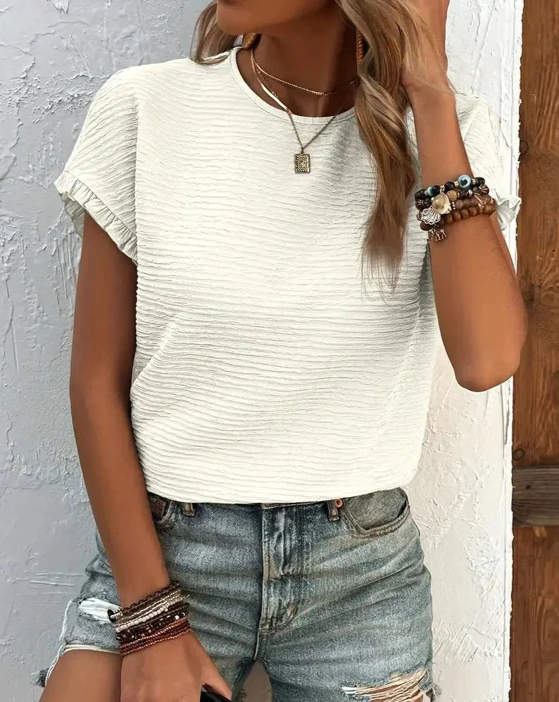 Rosalind Sharpe | Textured T-Shirt With Ruffle Sleeves For Women
