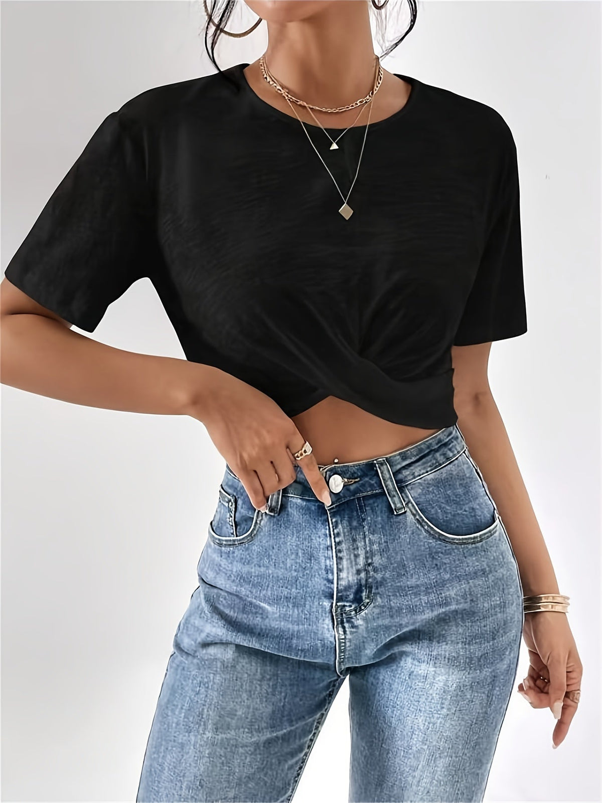 Arabella Fenwick | Textured Crop Top With Twist Front For Women