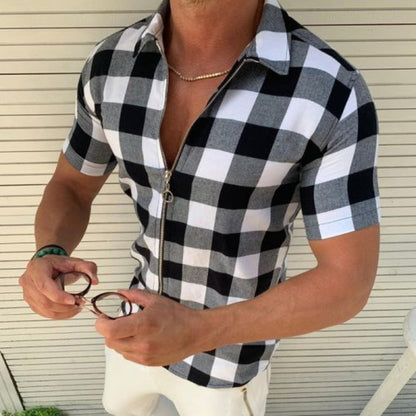 Linus Ashby | Check Zip Polo Shirt For Men