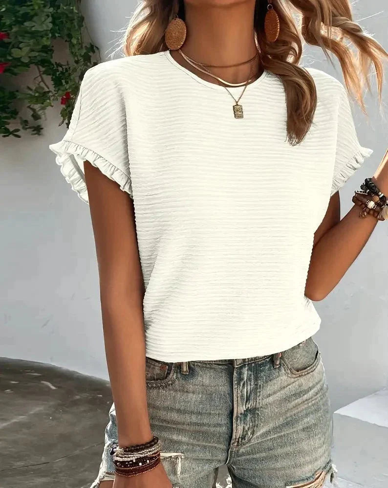 Rosalind Sharpe | Textured T-Shirt With Ruffle Sleeves For Women