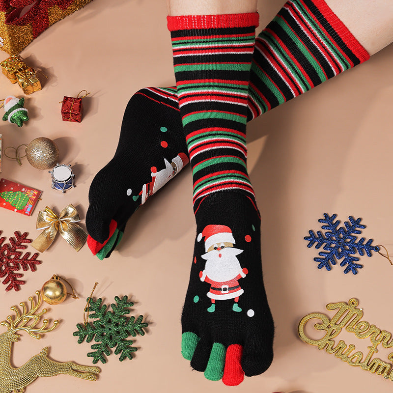 Frost Cheer | Red Santa Print Christmas Socks For Women