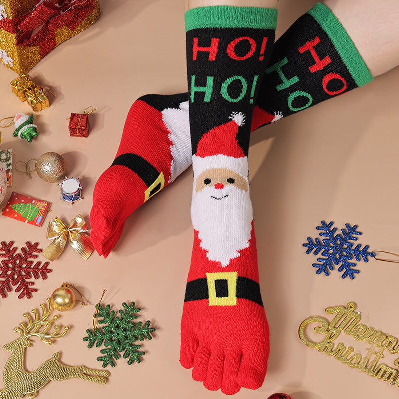 Frost Cheer | Red Santa Print Christmas Socks For Women