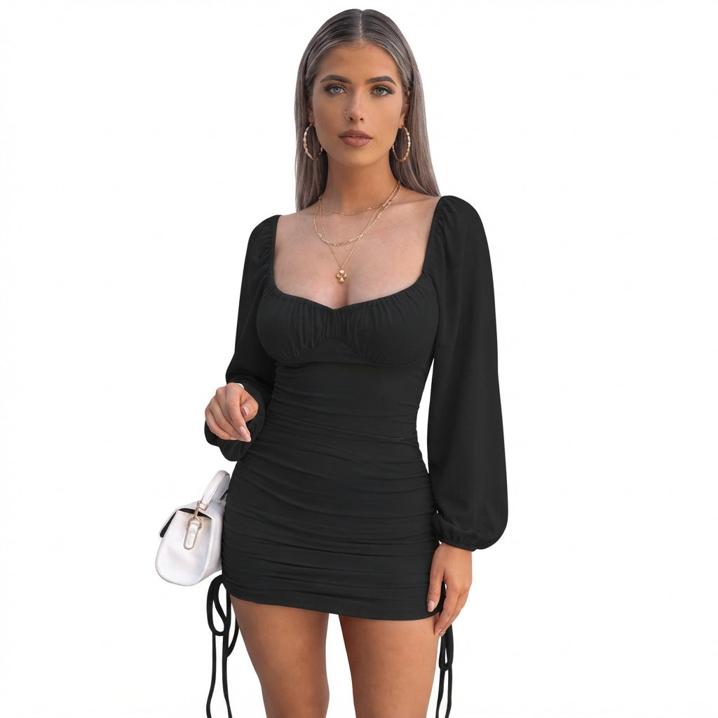 Grace Wright | Ruched Long Sleeve Mini Dress For Women