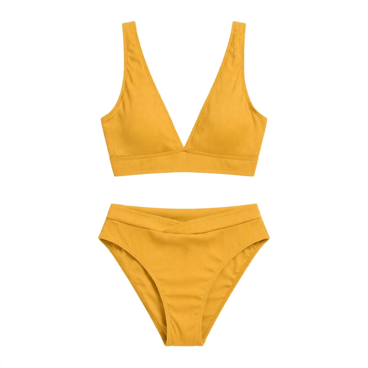 Gwendolyn Harlow | Yellow Ribbed High-Waist Bikini For Women