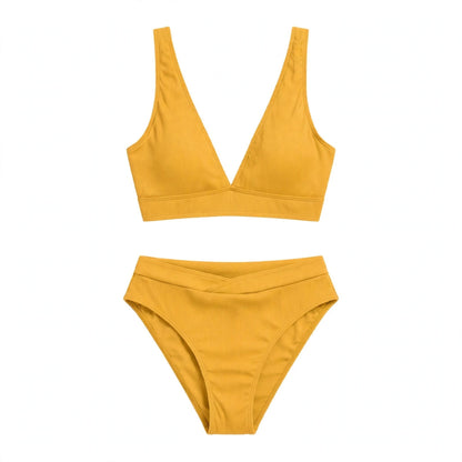Gwendolyn Harlow | Yellow Ribbed High-Waist Bikini For Women
