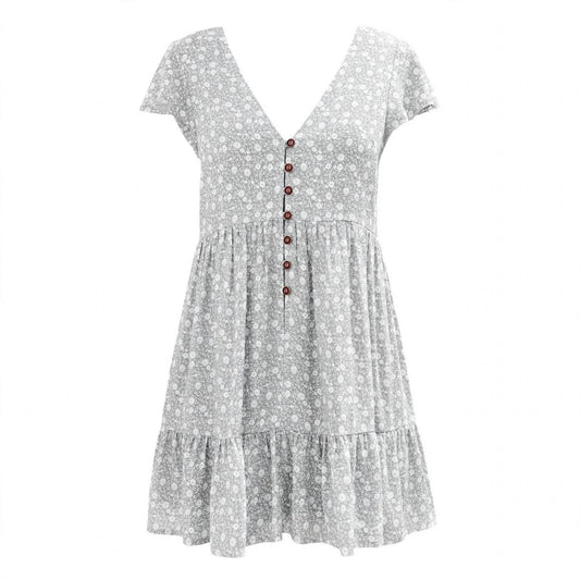 Heidi Inglewood | Grey Polka Dot Button Front Mini Dress For Women