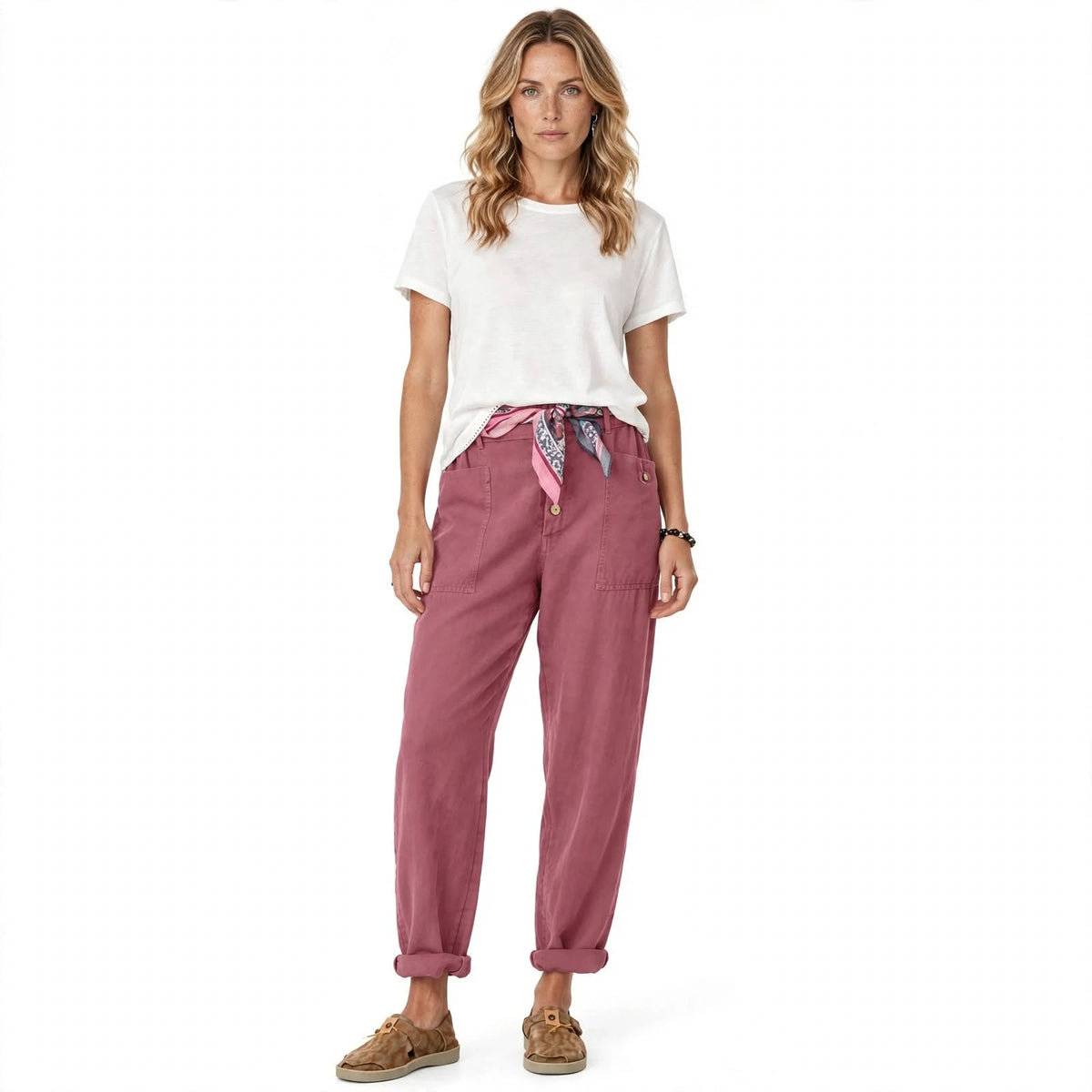 Rosalind Norbury | Dusty Pink Linen Look Trousers For Women