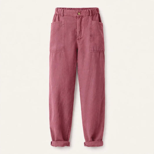 Rosalind Norbury | Dusty Pink Linen Look Trousers For Women