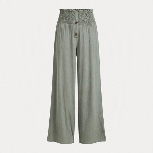 Odette Lyndhurst | Sage High Waisted Linen Look Trousers For Women