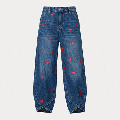 Imelda Garrow | Heart Embroidered Barrel Leg Jeans For Women