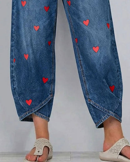 Imelda Garrow | Heart Embroidered Barrel Leg Jeans For Women
