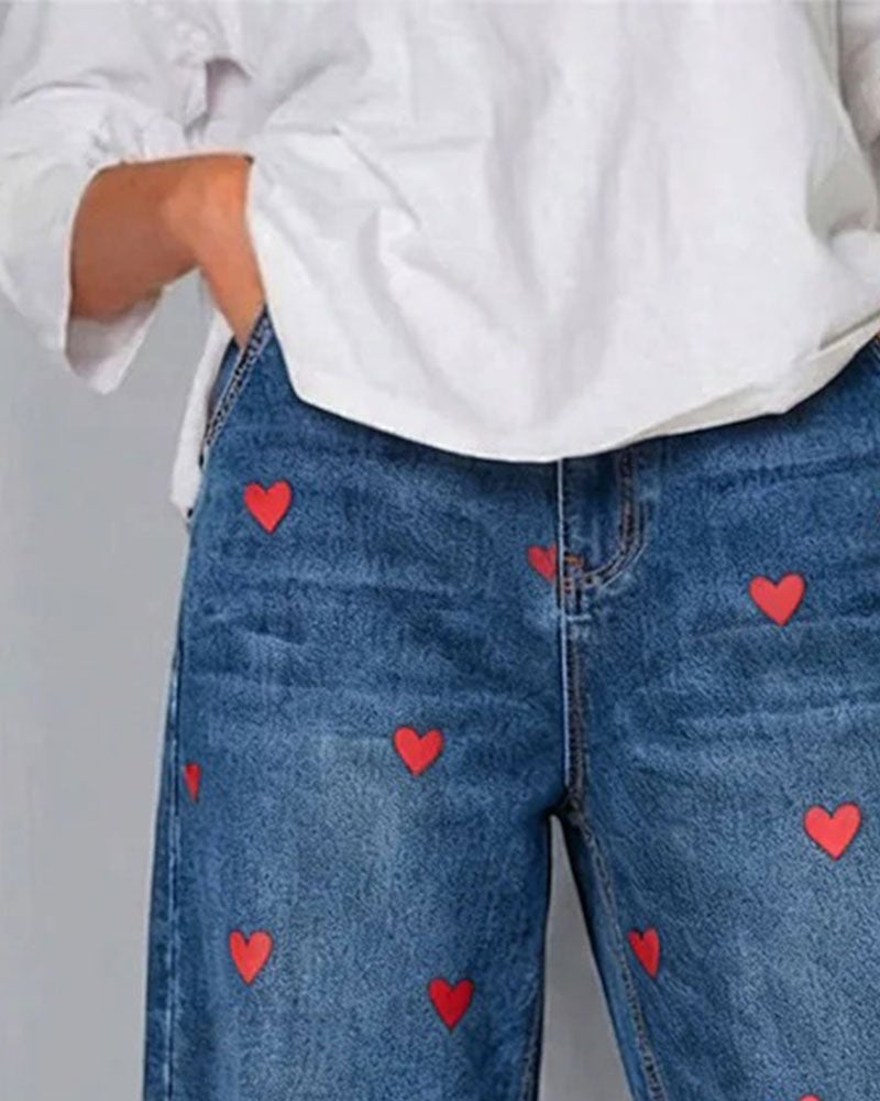 Imelda Garrow | Heart Embroidered Barrel Leg Jeans For Women