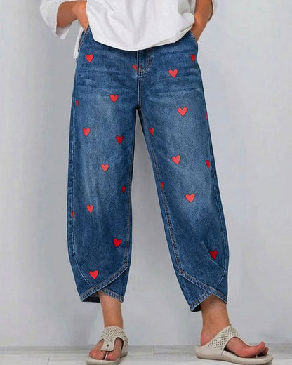 Imelda Garrow | Heart Embroidered Barrel Leg Jeans For Women