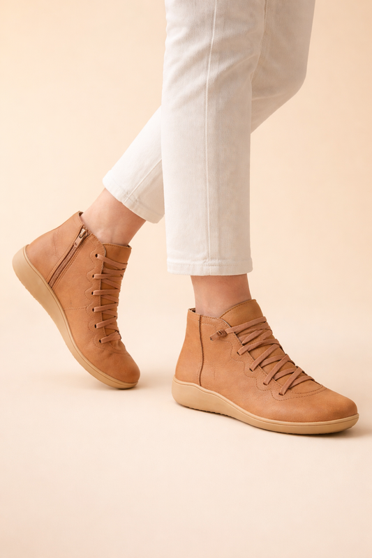 Ingrid Marlowe | Tan Orthopedic Lace-Up Ankle Boots For Women