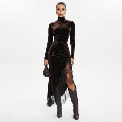 Jade King | Velvet Maxi Dress With Lace Trim For Women