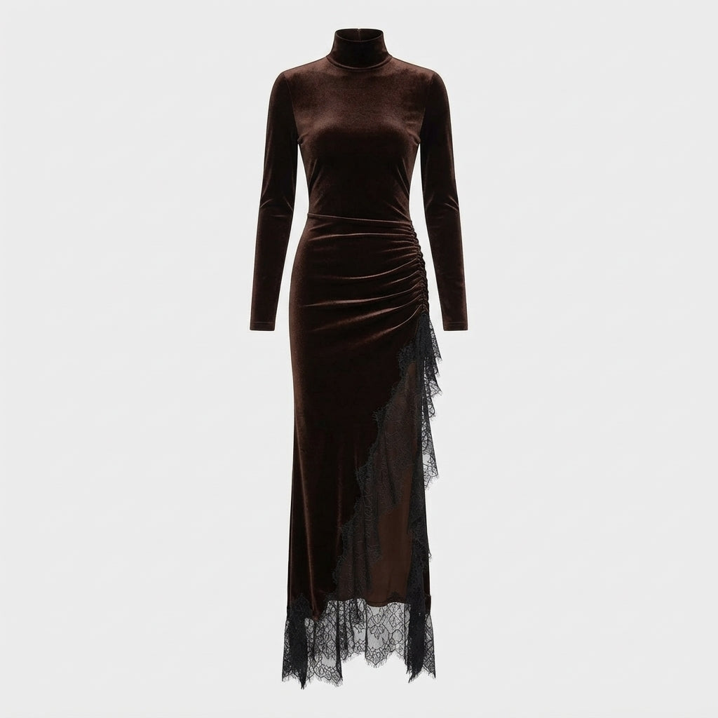 Jade King | Velvet Maxi Dress With Lace Trim For Women