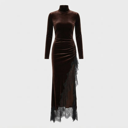 Jade King | Velvet Maxi Dress With Lace Trim For Women