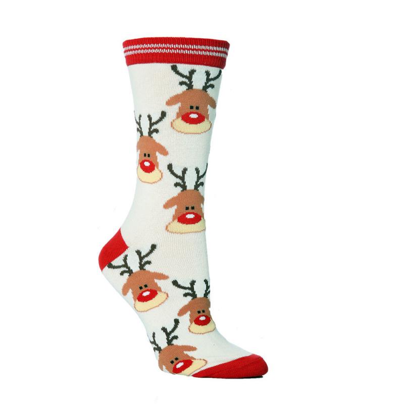 Jingle Bell | Cream Reindeer Face Christmas Socks Unisex