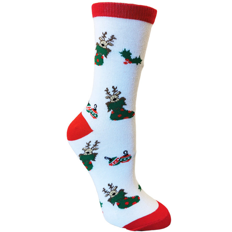 Jingle Bell | Cream Reindeer Face Christmas Socks Unisex