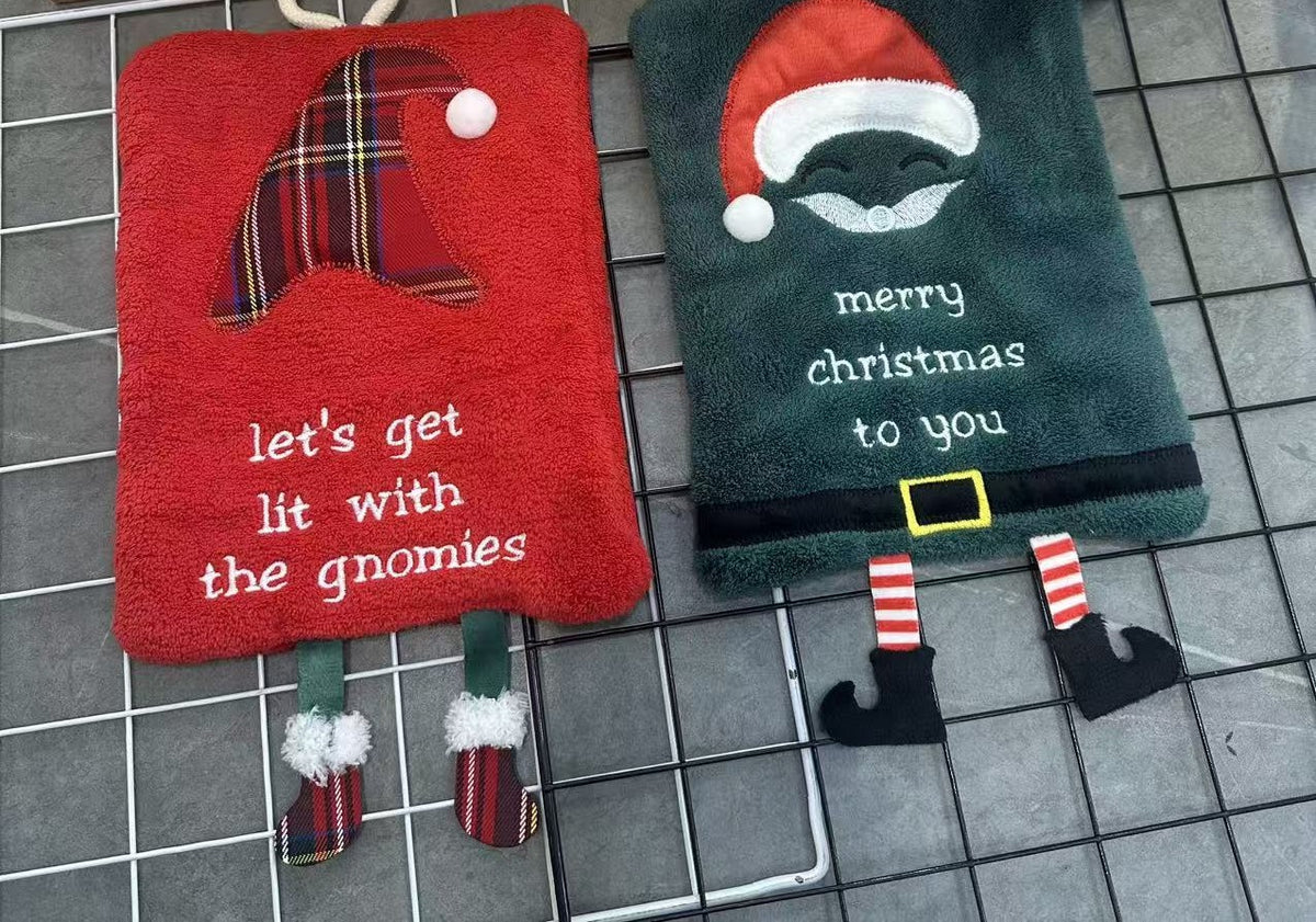 Jolly Spark | Green Santa Face Christmas Hand Towel Unisex