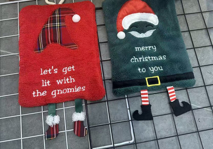 Jolly Spark | Green Santa Face Christmas Hand Towel Unisex