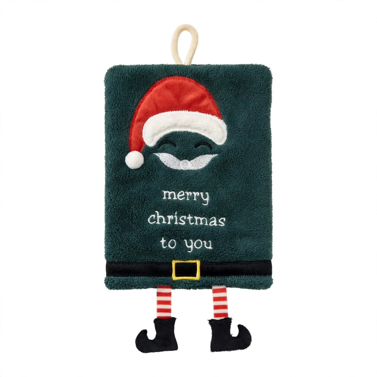Jolly Spark | Green Santa Face Christmas Hand Towel Unisex