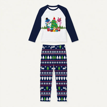 Jolly Tide | Navy Shark Tree Print Christmas Pyjamas Unisex & Family