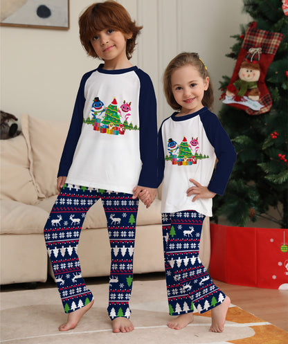 Jolly Tide | Navy Shark Tree Print Christmas Pyjamas Unisex & Family