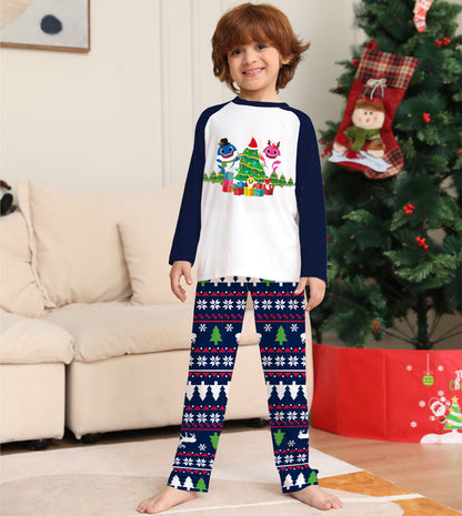 Jolly Tide | Navy Shark Tree Print Christmas Pyjamas Unisex & Family