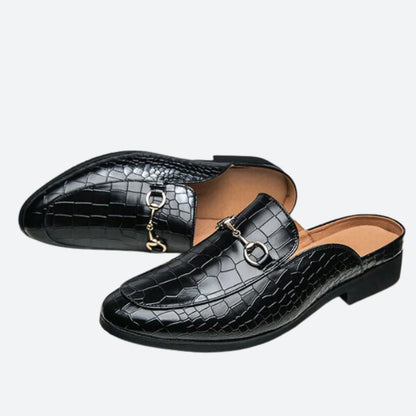 Ellison | Burgundy Croc Effect Leather Mules For Men