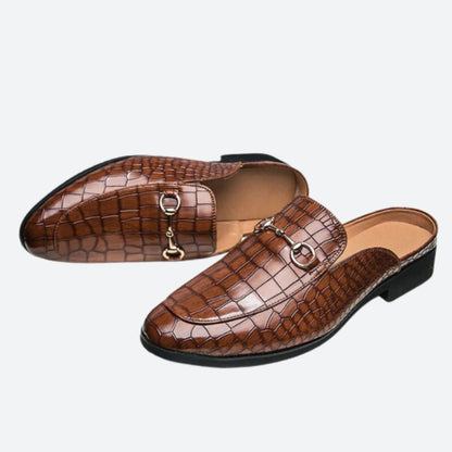 Ellison | Burgundy Croc Effect Leather Mules For Men