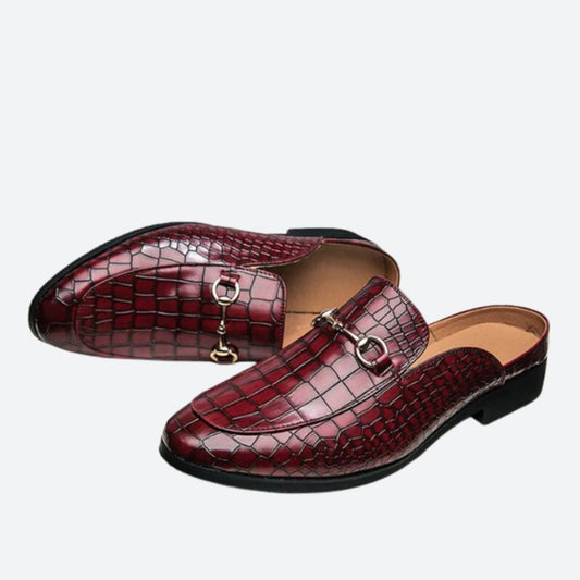 Ellison | Burgundy Croc Effect Leather Mules For Men