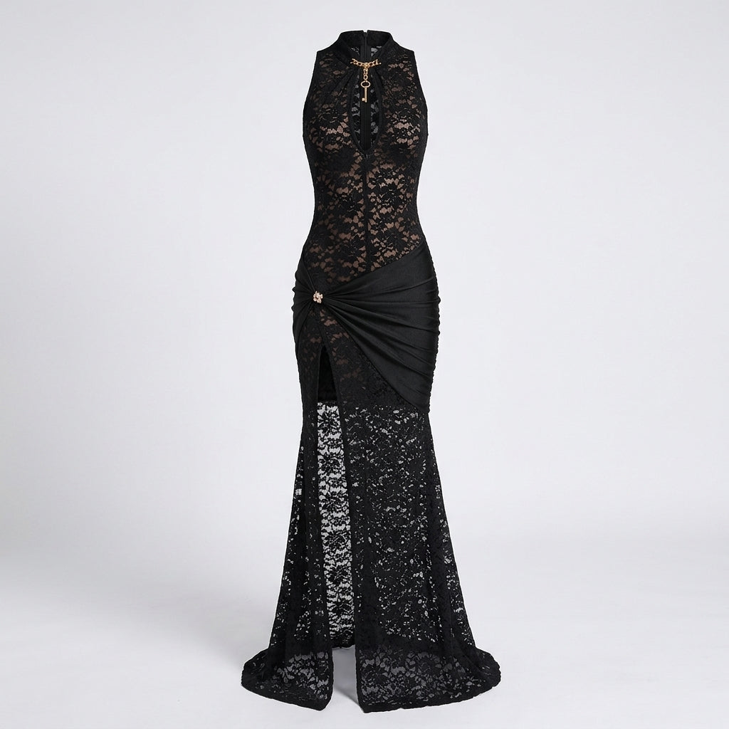 Sophie Martin | Lace Cocktail Dress With Slit For Women