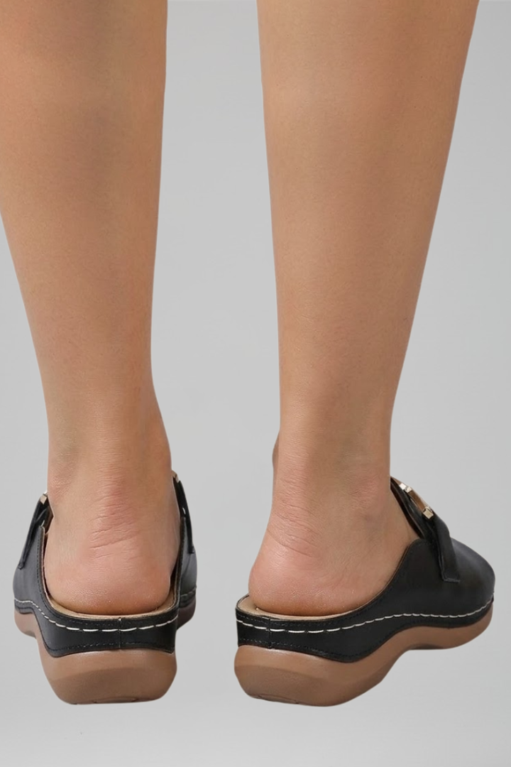 Lucy Langford | Leather Buckle Slide Sandals For Women