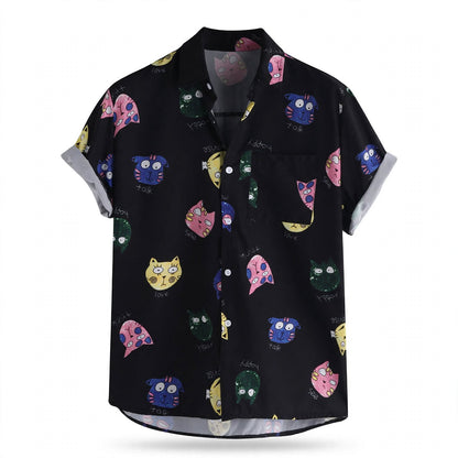 Magnus Brixham | Cat Print Short Sleeve Shirt For Men