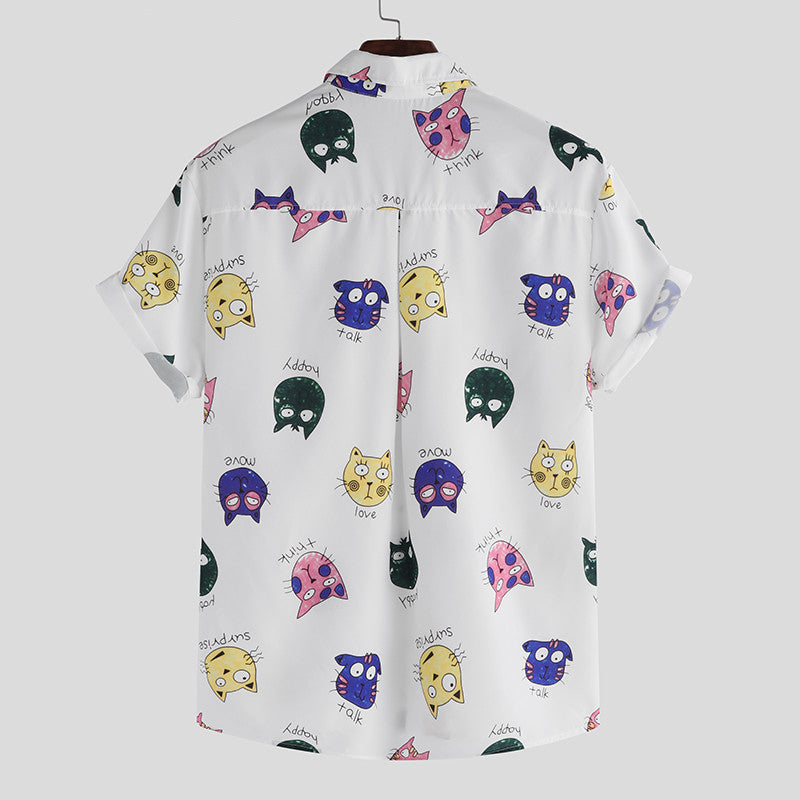 Magnus Brixham | Cat Print Short Sleeve Shirt For Men