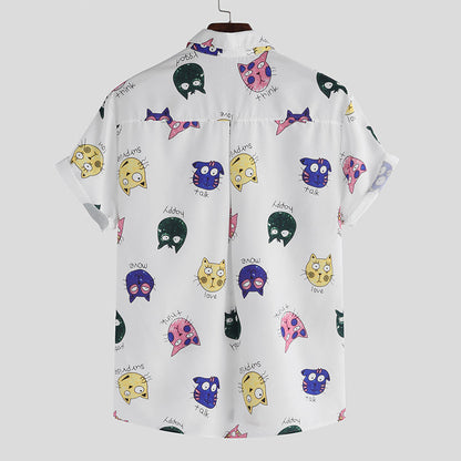 Magnus Brixham | Cat Print Short Sleeve Shirt For Men