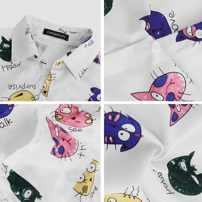 Magnus Brixham | Cat Print Short Sleeve Shirt For Men