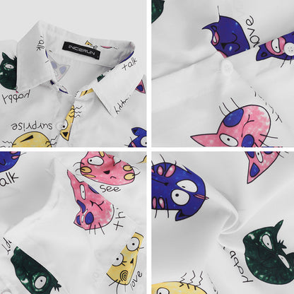 Magnus Brixham | Cat Print Short Sleeve Shirt For Men