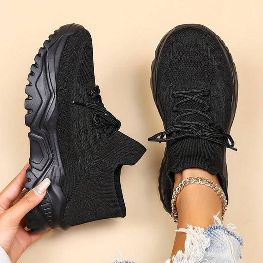 Marlee Wickwood | Knit Chunky Sole Lace Up Sneakers For Women