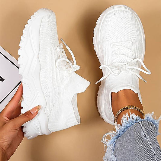 Marlee Wickwood | Knit Chunky Sole Lace Up Sneakers For Women