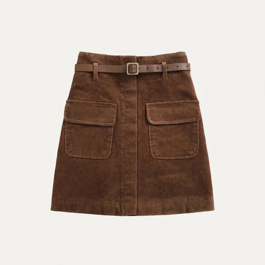 Merle Eastwick | Brown Corduroy Pocket Mini Skirt For Women