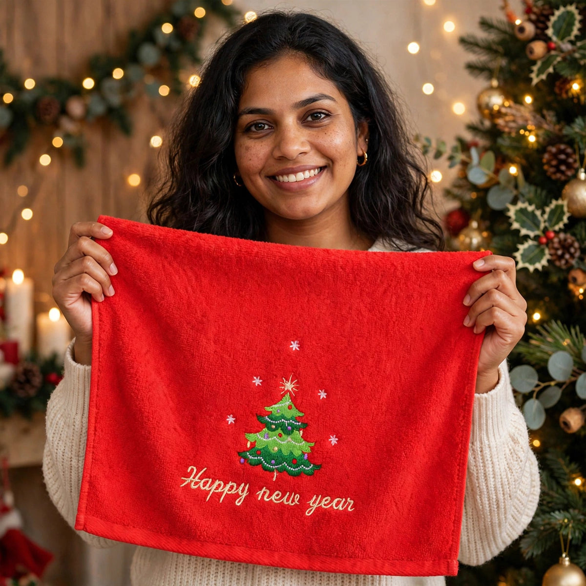 Merry Thread | Green Santa & Red Tree Christmas Towel Set Unisex