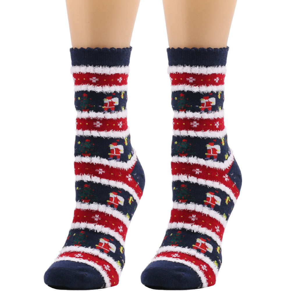 Merry Toes | Navy Santa Print Christmas Socks For Women