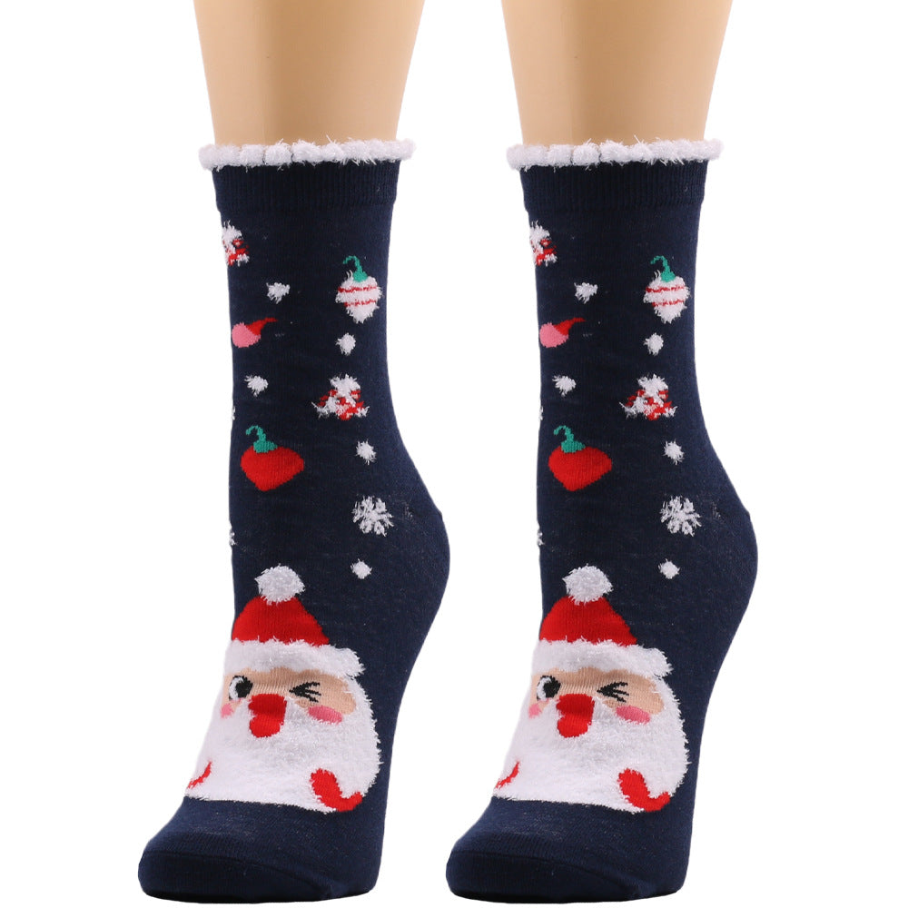 Merry Toes | Navy Santa Print Christmas Socks For Women