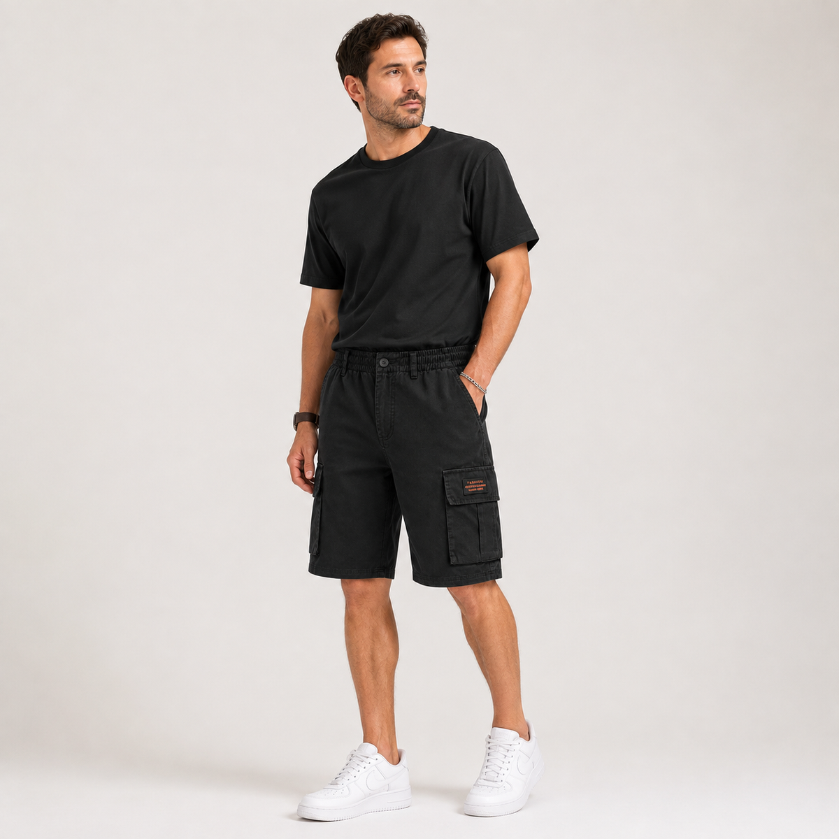 Xavier Thompson | Khaki Cargo Shorts For Men