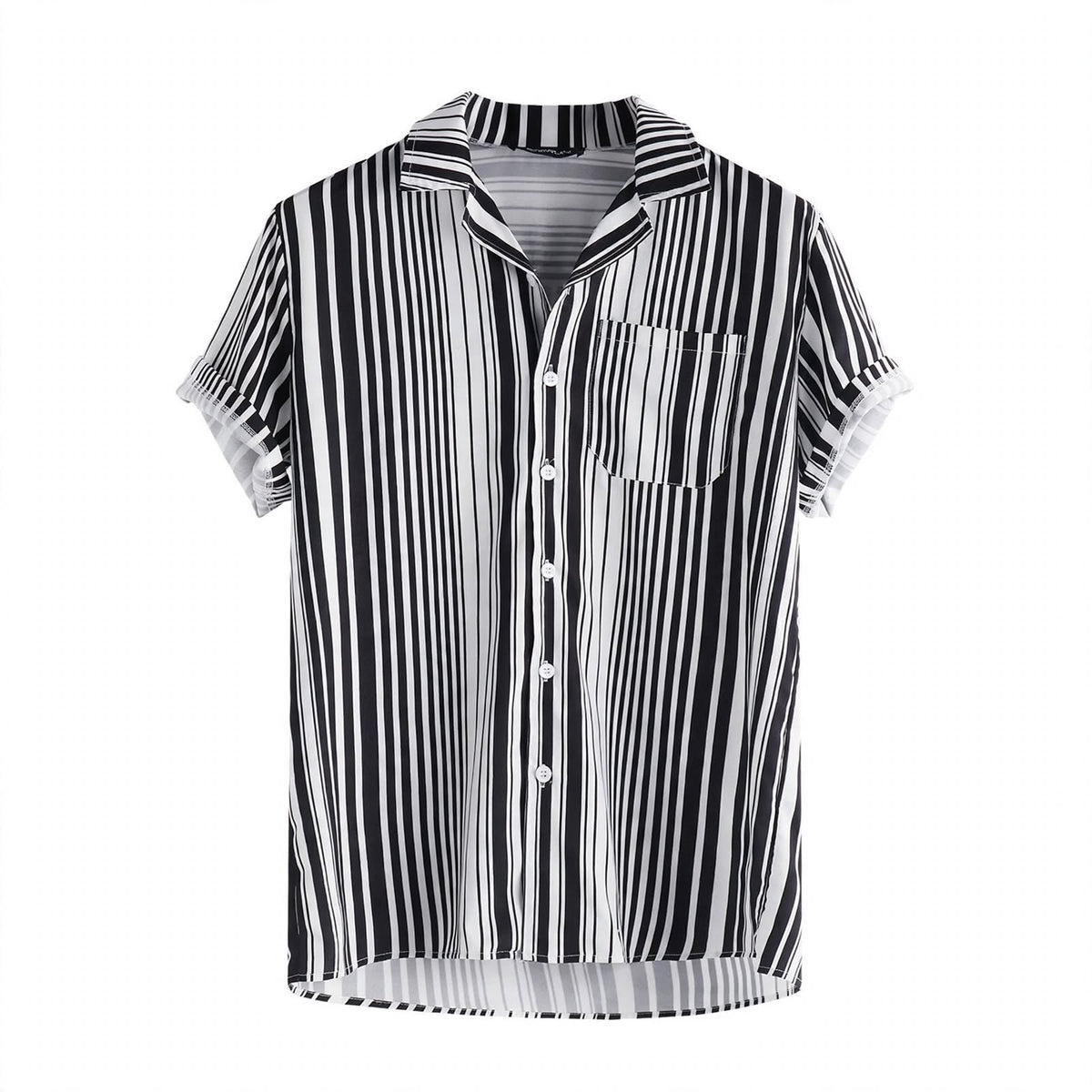 Neville Cadogan | Black Striped Camp Collar Shirt For Men