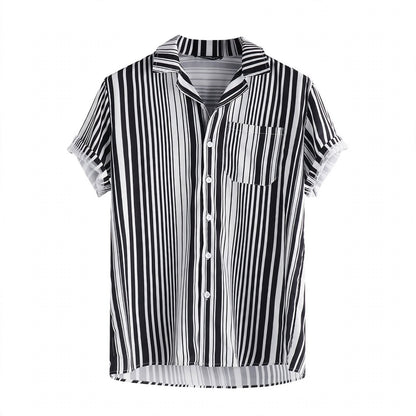 Neville Cadogan | Black Striped Camp Collar Shirt For Men