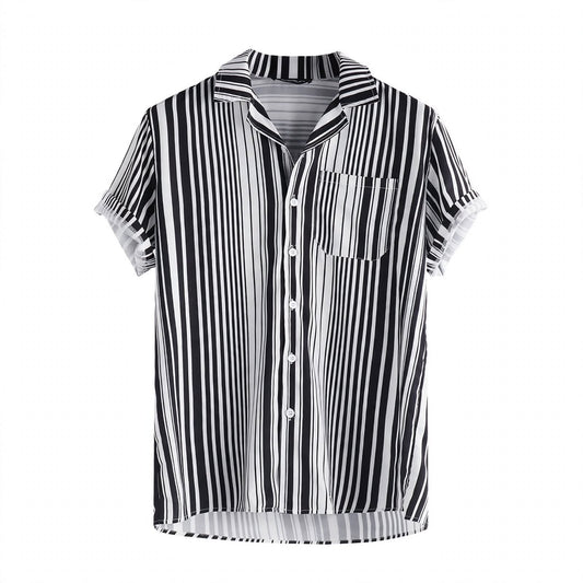 Neville Cadogan | Black Striped Camp Collar Shirt For Men