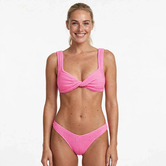 Noor Ravensby | Pink Textured Two Piece Bikini For Women